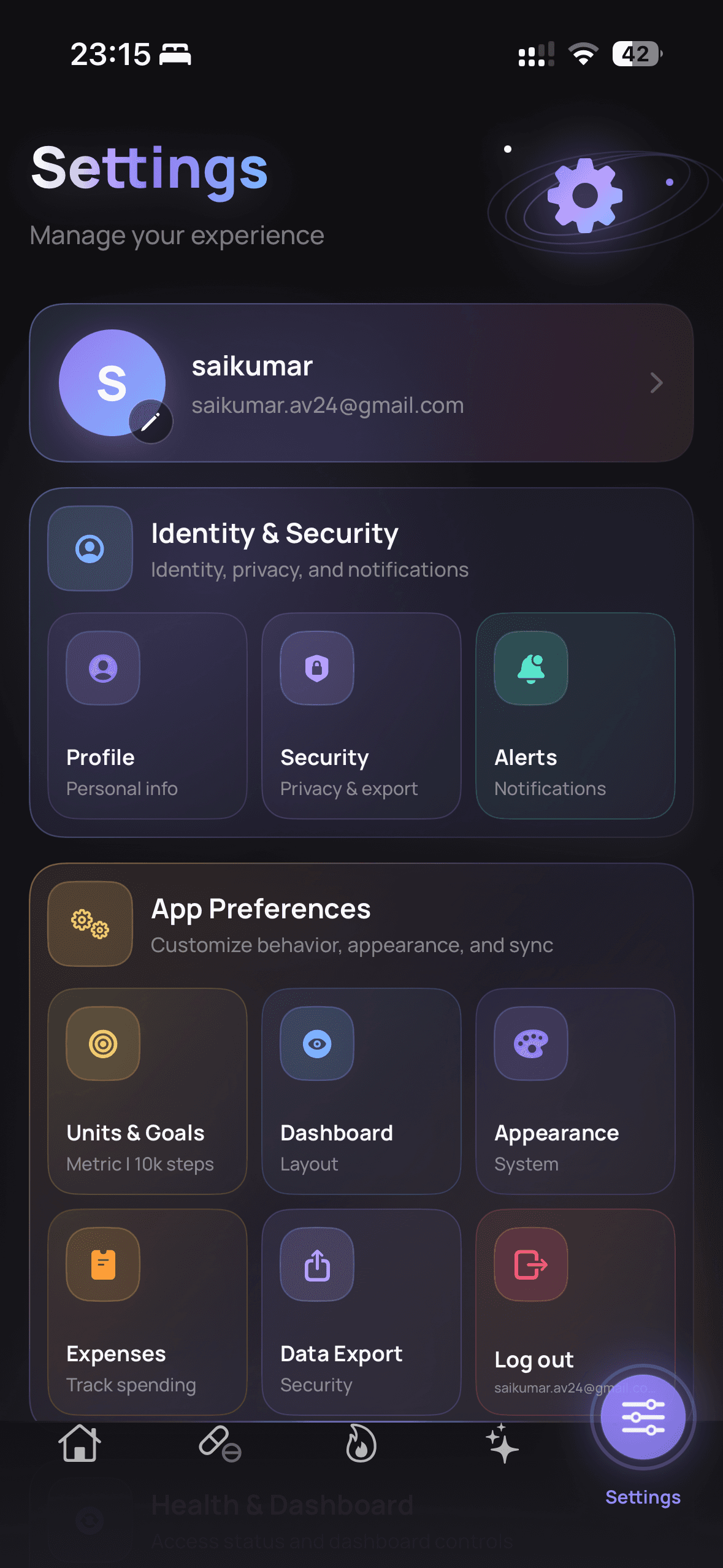 WorkItOut Settings screenshot